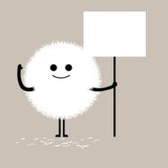 Come to the party happy fluffy character holding blank sign