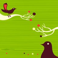 Forest fruits birds on branches illustration