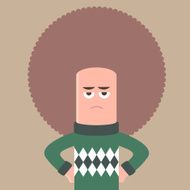 Fluffy afro head serious stare action illustration