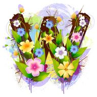 Capital Letter W created by flowers and leaves