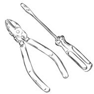 Detailed Drawings of Pliers and Screwdriver
