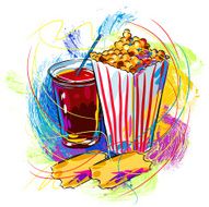 Colorful pop corns and Cola