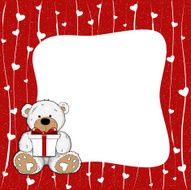 Frame with Teddy Bear Holding a Gift Box