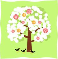 Cute flowery tree with birds