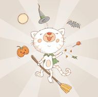 Happy Halloween witch cat card N2