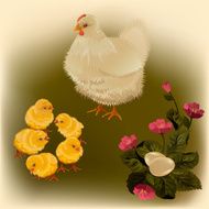 Hen chicks eggs flowers