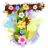 Capital Letter T created by flowers and leaves