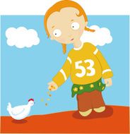 girl feeding chicken
