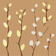 Set of vector brushes like wicker branches twigs pussy-willow brush