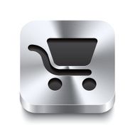 Square metal button perspektive - shopping cart icon