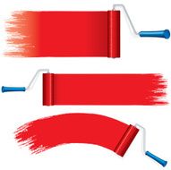 Red Roller Brush Painting Strokes on Wall Vector N2