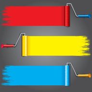 Paint Rollers with Various Paints on Wall Vector