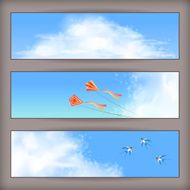 Sky banners white clouds flying kites swallows