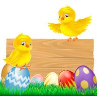 Isolated Easter Sign with Eggs and Chicks