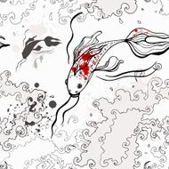 Koi fishes Sea background Hand drawn