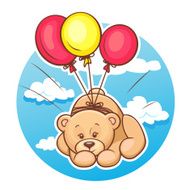 teddy bear flies on balloons