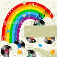 Rainbow and vinyl records music background