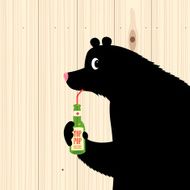 Black bear pop drinker on pine background