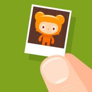Bear costume child photo on wood