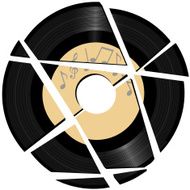 Broken vinyl Record with music label