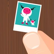 Thunder Kid and cartoon Canine Cub Polaroid picture illustration