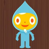 blue costume character smile on wood