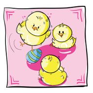 Chicks playing with Easter egg