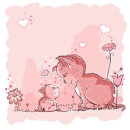 Mother cat and her kitten - baby announcement card