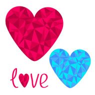 Blue and pink hearts Polygonal effect Love card N2