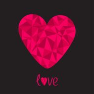 Pink heart Polygonal effect Love card Black background N2
