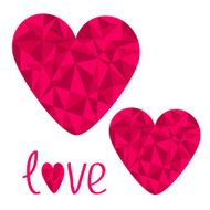 Two pink hearts Polygonal effect Love card Isolated N2