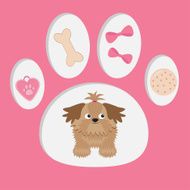 Little tan Shih Tzu and dog stuff in paw print