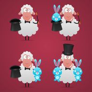 Set sheep magician in different poses