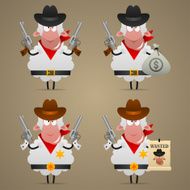 Set sheep cowboy in different poses