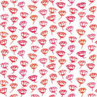 Floral pattern with hand drawn roses in bright red