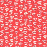 Floral pattern with small white roses on coral red