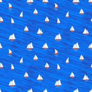 Nautical pattern with small boats on blue waves