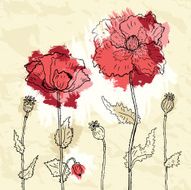 Red poppies on a crumpled paper background