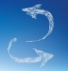 Arrow of clouds on a blue sky Vector illustration