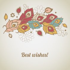 Retro greeting card with colorful feathers N2