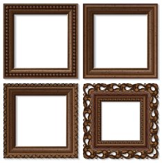 four wooden picture frames isolated on white