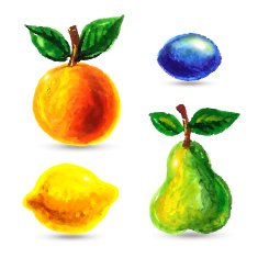 Handmade watercolor grunge fruits for retro design N3
