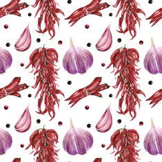 Seamless pattern with chilly peppers and garlic N6