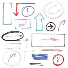 Hand-drawn shapes lines symbols and arrows N2