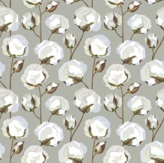 Cotton plant floral seamless pattern