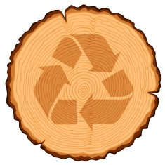 Wooden Cross Section with Recycling Symbol