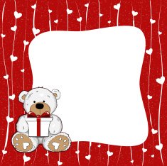 Frame with Teddy Bear Holding a Gift Box