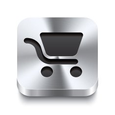 Square metal button perspektive - shopping cart icon