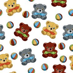 Seamless pattern with teddy bears and balls