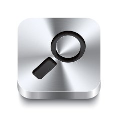 Square metal button perspektive - magnifier icon